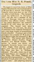 Report of the funeral of Daphne Powell. Brecon County Times 1st May 1919